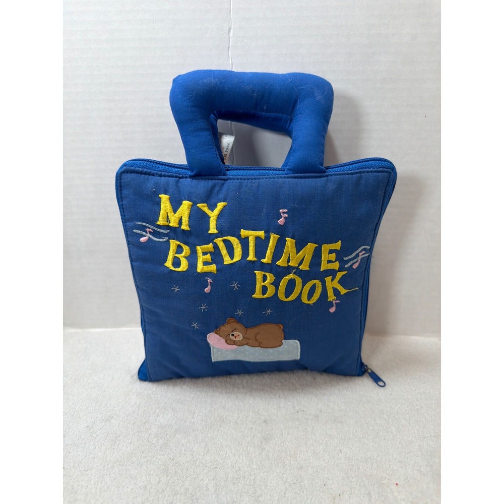 Pockets of Learning My Bedtime Book Blue Vintage 1991 Soft Activity Baby Toy